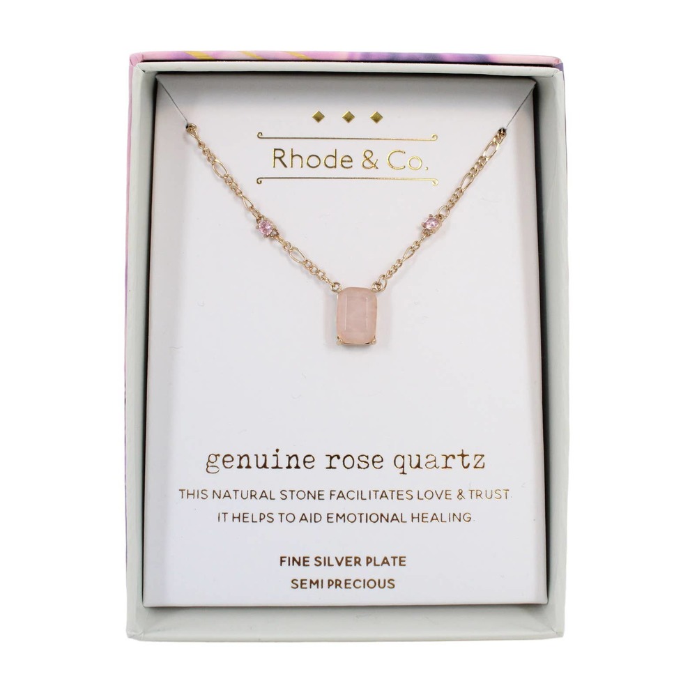 Rhode & Co. Genuine Rose Quartz Stone Necklace in Gift Box #642854RHC
